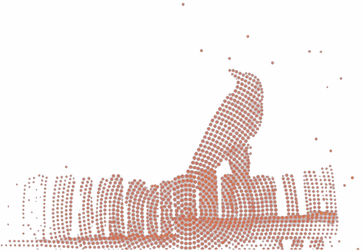 A crow, drawn in the site's dot-matrix style, perched on a line.